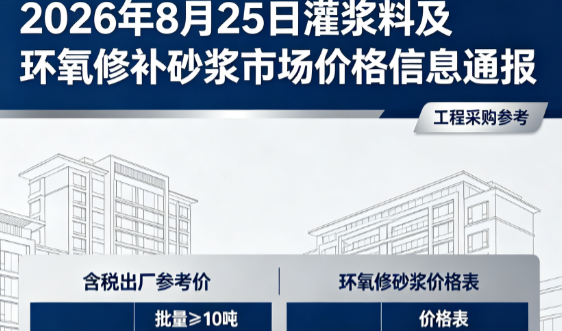 龙岗2026年8月25日灌浆料及环氧修补砂浆市场价格信息通报